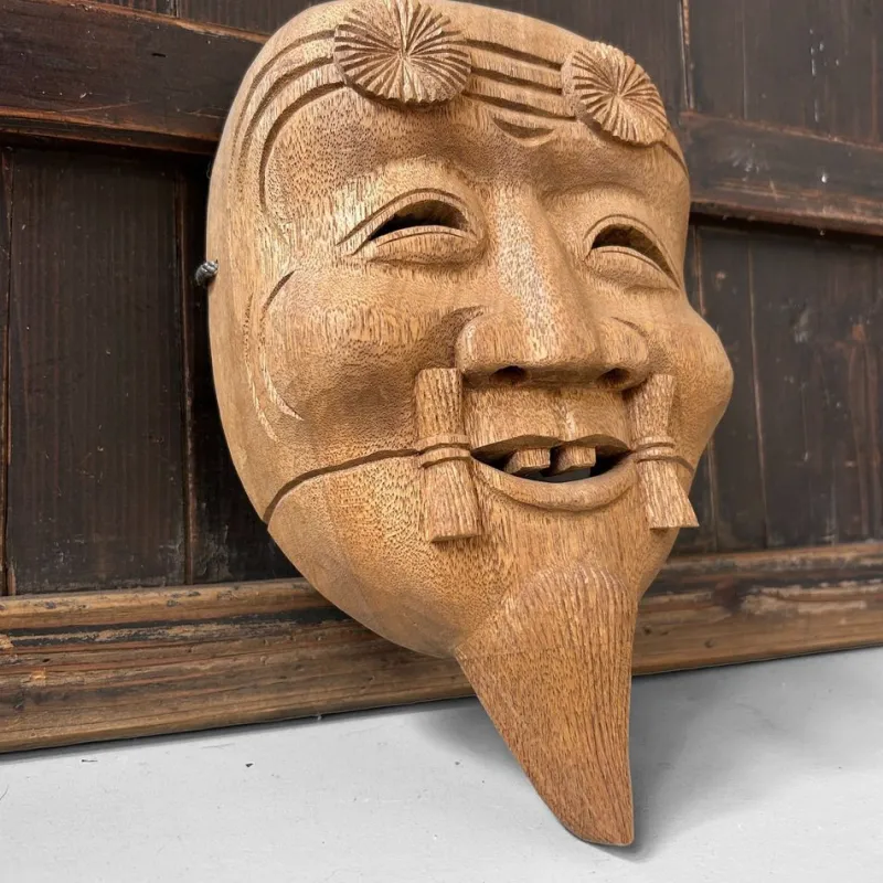 Pamono Vintage Japanese Wooden Okina Mask, 1980s> Wall Decor