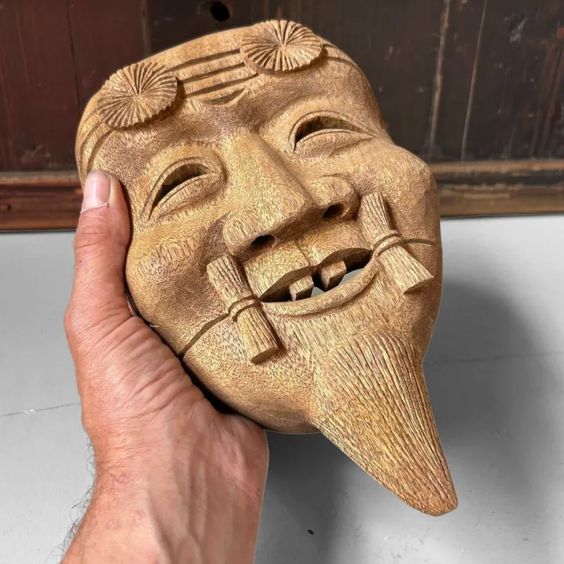 Pamono Vintage Japanese Wooden Okina Mask, 1980s> Wall Decor
