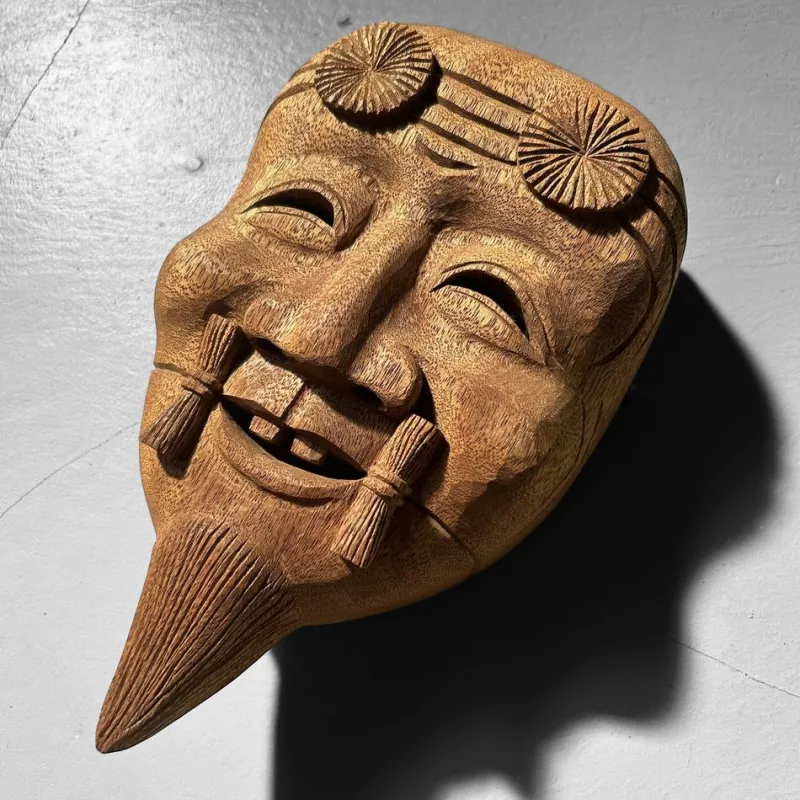Pamono Vintage Japanese Wooden Okina Mask, 1980s> Wall Decor