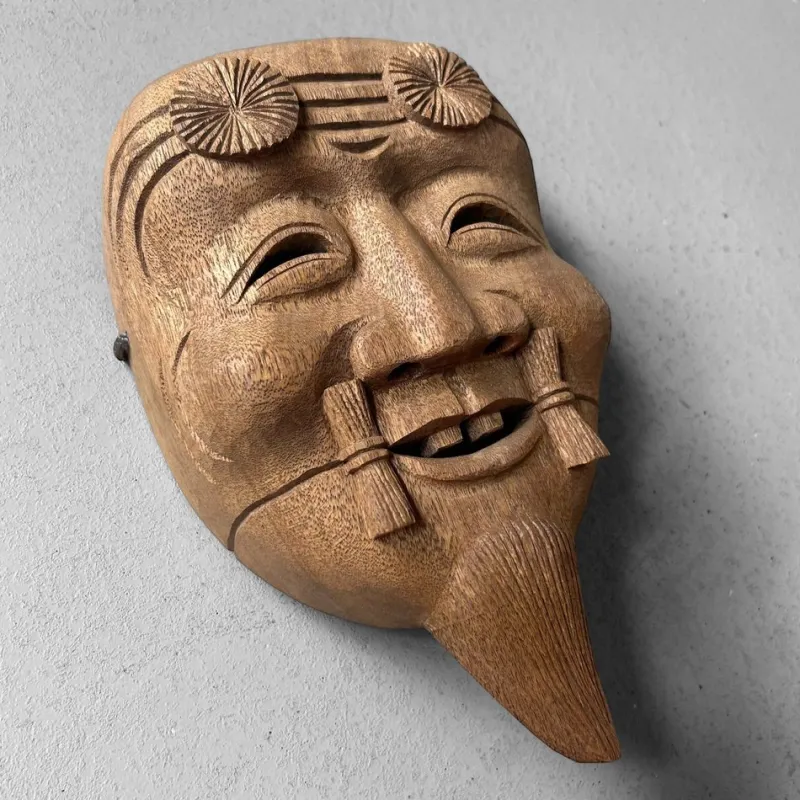 Pamono Vintage Japanese Wooden Okina Mask, 1980s> Wall Decor