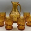 Outlet Pamono Vintage Juice Jug in Amber Glass with Glasses, 1970s, Set of 7