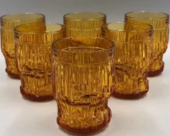 Outlet Pamono Vintage Juice Jug in Amber Glass with Glasses, 1970s, Set of 7