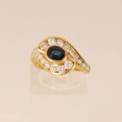 Clearance Pamono Vintage 18k Yellow Gold Natural Diamond & Sapphire Ring