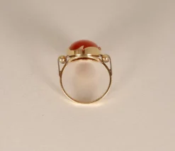 Discount Pamono Vintage 14K Yellow Gold Statement Ring with Carnelian Agate Stone Cabochon Cut and White Gold Accent
