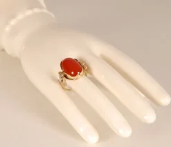 Discount Pamono Vintage 14K Yellow Gold Statement Ring with Carnelian Agate Stone Cabochon Cut and White Gold Accent