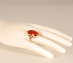 Discount Pamono Vintage 14K Yellow Gold Statement Ring with Carnelian Agate Stone Cabochon Cut and White Gold Accent