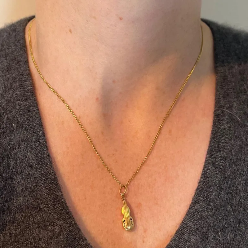 New Pamono Vintage 18k Yellow Gold Violin Charm Pendant, 1960s