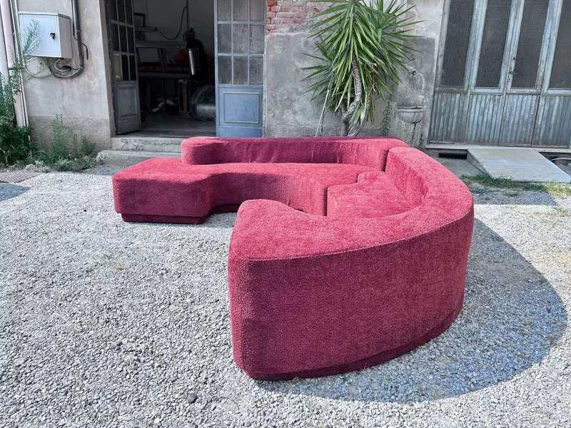 Outlet Pamono Vintage Lara Modular Sofa in Burgundy Bouclé by Roberto Pamio for Stilwood, 1970s