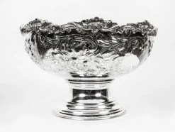 Pamono Vintage Large Silver Plated Punch Bowl Cooler with Floral Decoration