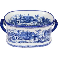 Pamono Vintage Large 20th Century Blue & White Porcelain Planter Jardiniere> Planters And Jardiniere
