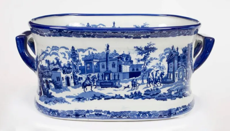 Pamono Vintage Large 20th Century Blue & White Porcelain Planter Jardiniere> Planters And Jardiniere