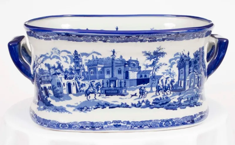 Pamono Vintage Large 20th Century Blue & White Porcelain Planter Jardiniere> Planters And Jardiniere