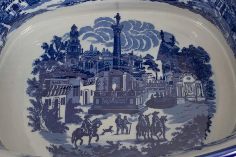 Pamono Vintage Large 20th Century Blue & White Porcelain Planter Jardiniere> Planters And Jardiniere