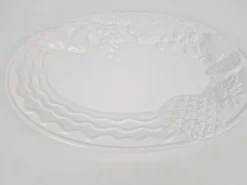 Pamono Vintage Large White Majolica Serving Bowl with Relief Fruits by A. Santos, Portugal, 1970s
