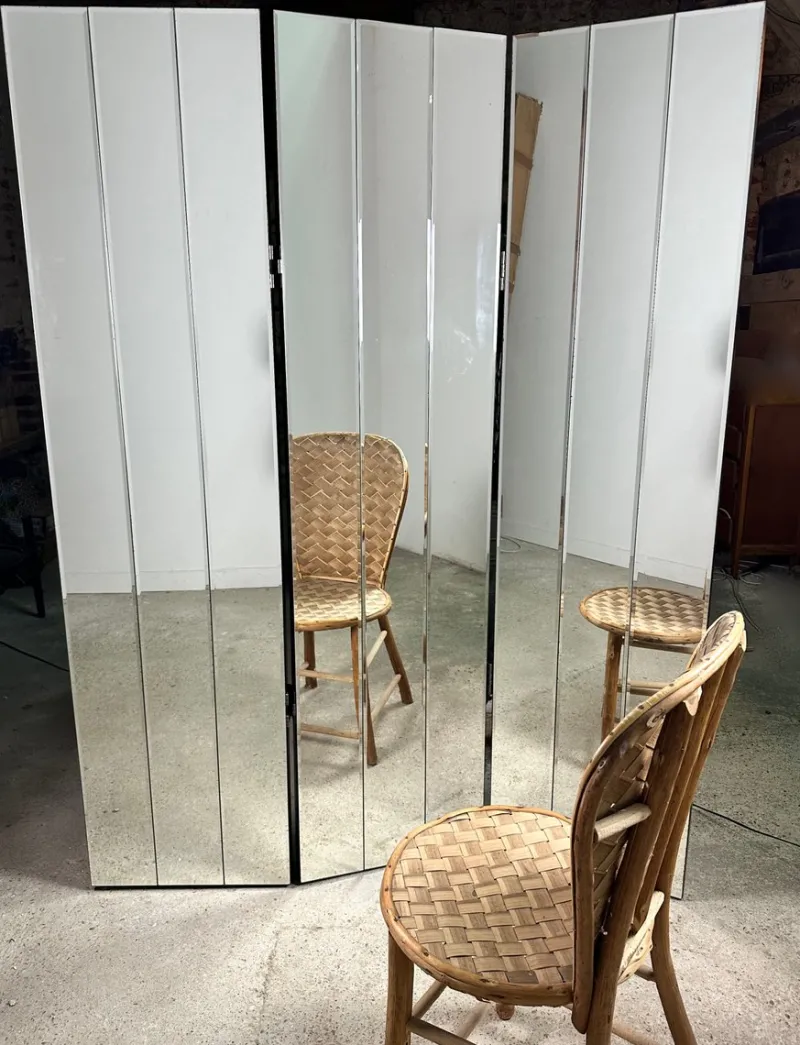 Pamono Vintage 3-Leaf Screen in Beveled Mirrors, 1980s> Room Dividers & Screens