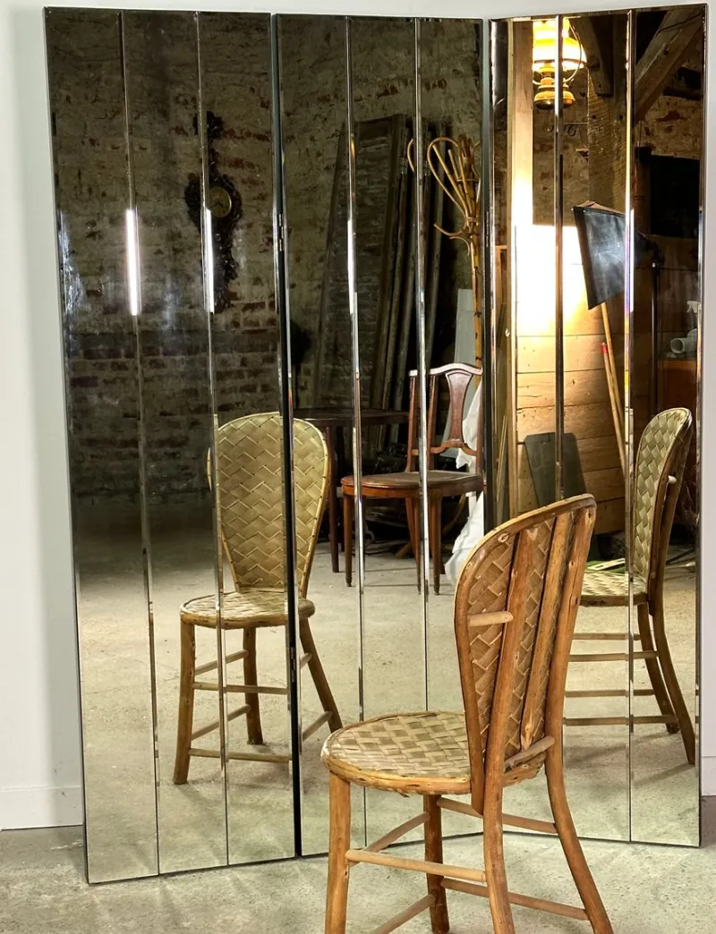 Pamono Vintage 3-Leaf Screen in Beveled Mirrors, 1980s> Room Dividers & Screens