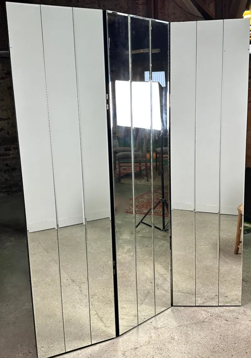 Pamono Vintage 3-Leaf Screen in Beveled Mirrors, 1980s> Room Dividers & Screens