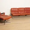 Clearance Pamono Vintage Leather Model King 3-Seater, Armchair and Hocker attributed to André Vandenbeuck for Strässle, Set of 3