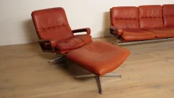 Clearance Pamono Vintage Leather Model King 3-Seater, Armchair and Hocker attributed to André Vandenbeuck for Strässle, Set of 3