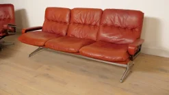 Clearance Pamono Vintage Leather Model King 3-Seater, Armchair and Hocker attributed to André Vandenbeuck for Strässle, Set of 3