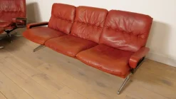Clearance Pamono Vintage Leather Model King 3-Seater, Armchair and Hocker attributed to André Vandenbeuck for Strässle, Set of 3