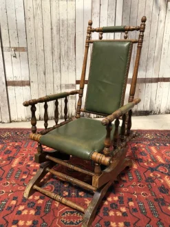 Pamono Vintage Leather Rocking Chair in Dark Green> Rocking Chairs