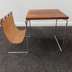 Pamono Vintage Leather, Rosewood & Chromed Steel Side Table / Newspaper Rack, 1970s><noscript><img width=