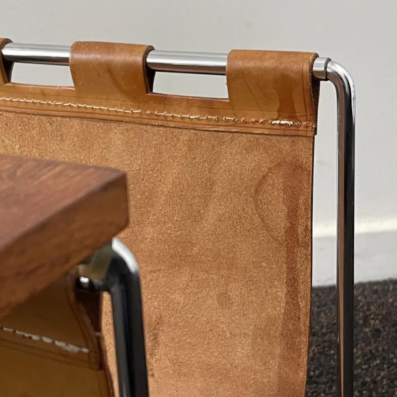 Pamono Vintage Leather, Rosewood & Chromed Steel Side Table / Newspaper Rack, 1970s> Magazine Racks