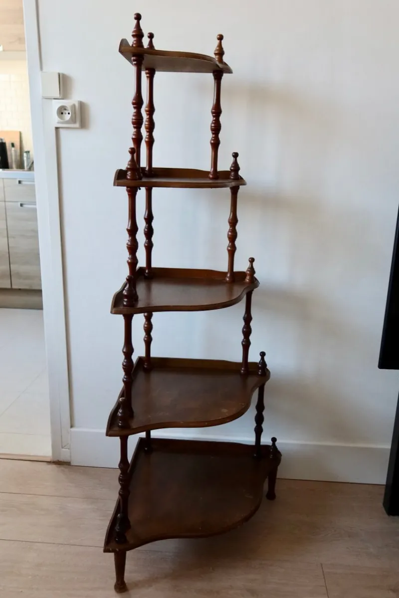 Sale Pamono Vintage 5-Level Corner Shelf in Turned Wood
