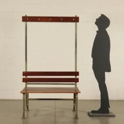 Pamono Vintage Locker Room Bench in Wood and Metal, Italy, 1960s><noscript><img width=