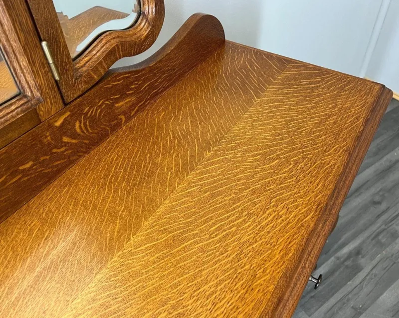 Pamono Vintage Louis French Dressing Table with Mirror in Oak