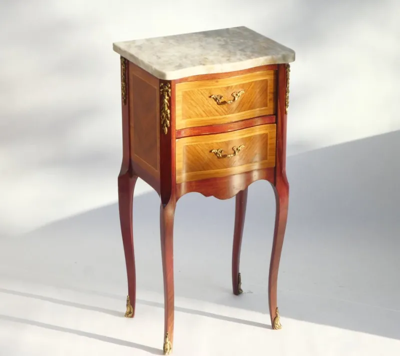 Pamono Vintage Louis XV Style Nightstand with Marble Top, 1940s> Nightstands