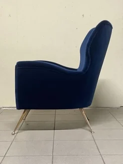 Hot Pamono Vintage Lounge Chair in Blue Velvet, 1950s