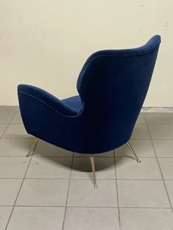 Hot Pamono Vintage Lounge Chair in Blue Velvet, 1950s