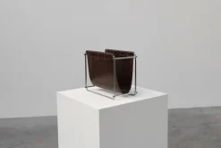 Pamono Vintage Magazine Rack in Chrome and Faux Leather, France, 1960s