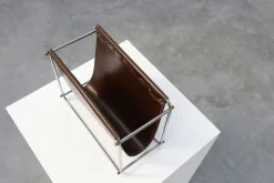 Pamono Vintage Magazine Rack in Chrome and Faux Leather, France, 1960s