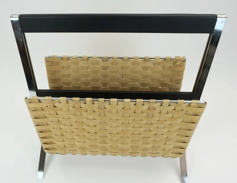 Pamono Vintage Magazine Rack in Chrome, Leather and Bamboo, 1970s> Magazine Racks