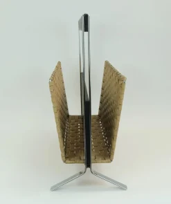 Pamono Vintage Magazine Rack in Chrome, Leather and Bamboo, 1970s><noscript><img width=