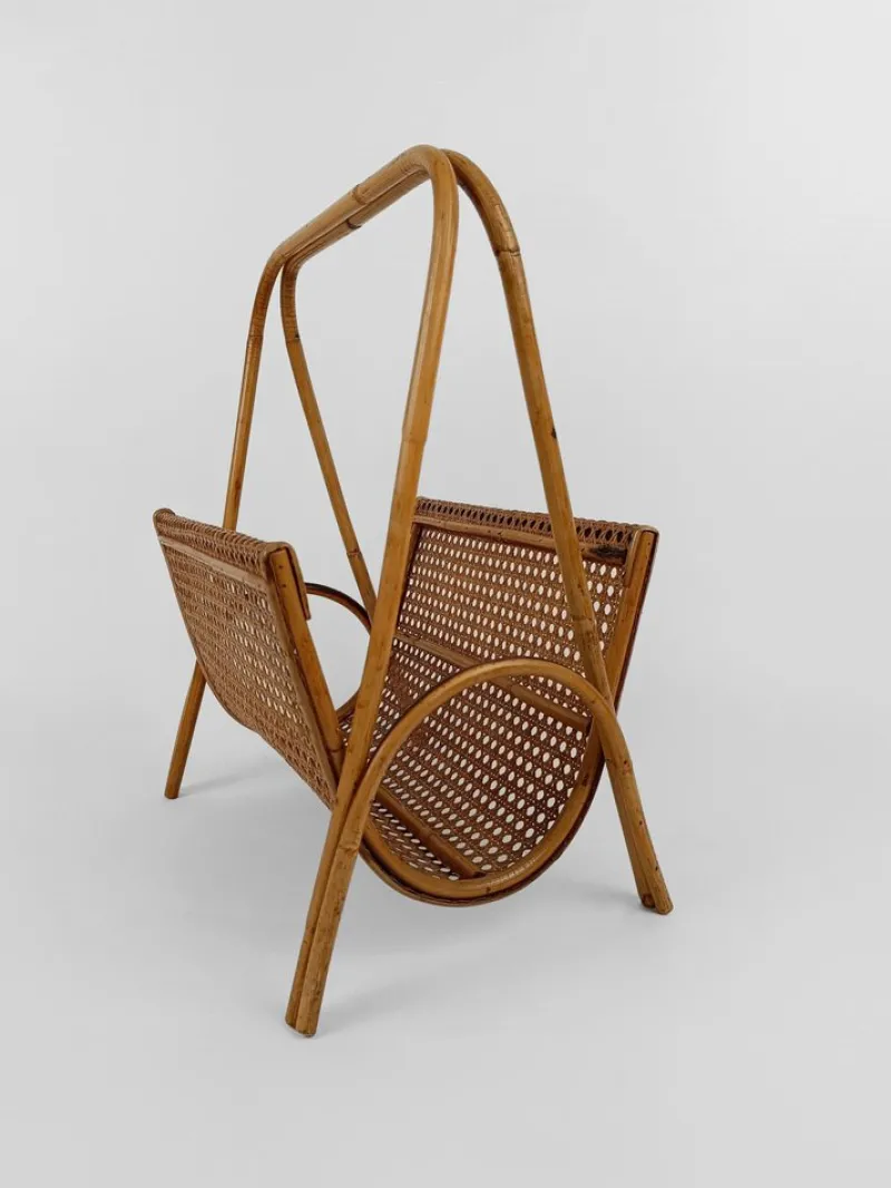 Sale Pamono Vintage Magazine Rack in Wicker, Bamboo, Rattan and Cane, Italy, 1960s