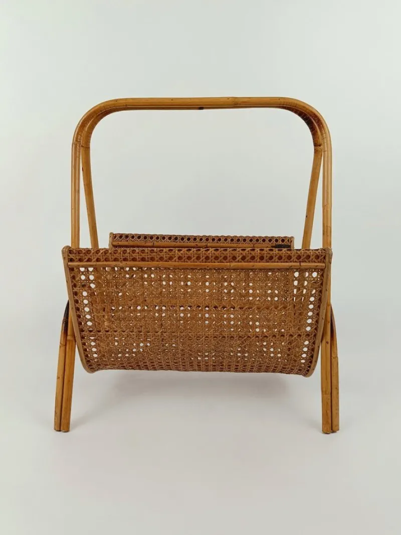 Sale Pamono Vintage Magazine Rack in Wicker, Bamboo, Rattan and Cane, Italy, 1960s