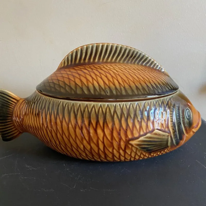 New Pamono Vintage Majolica Fish Tureen by Sarreguemines, 1950s