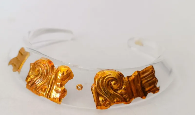 Best Pamono Vintage Mancadori Team Choker Necklace in Acrylic Glass and Gold Plating