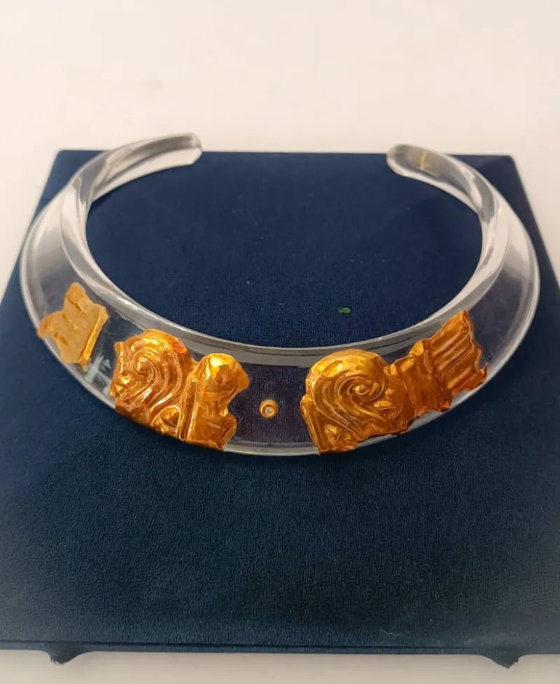 Best Pamono Vintage Mancadori Team Choker Necklace in Acrylic Glass and Gold Plating