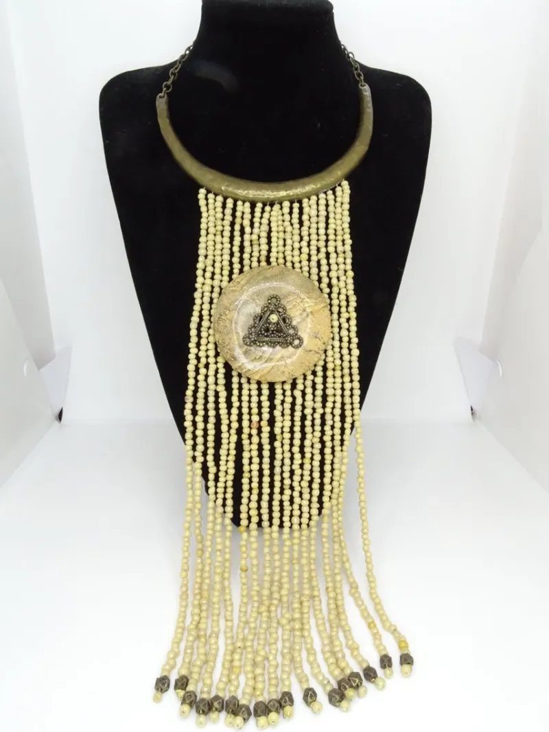 Pamono Vintage Medallion Necklace in Bronze with Jasper Beads, 1990s> Necklaces