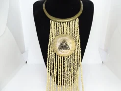 Pamono Vintage Medallion Necklace in Bronze with Jasper Beads, 1990s><noscript><img width=