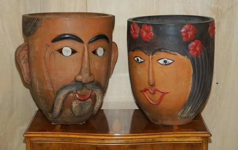 Best Pamono Vintage Mexican Folk Art Terracotta Pots, 1960s, Set of 2