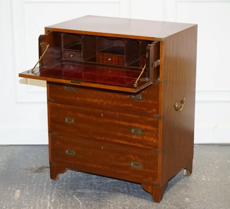 Sale Pamono Vintage Military Campaign Chest of Drawers with Aged Red Leather
