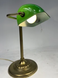 Pamono Vintage Ministerial Lamp in Brass and Green Glass, 1950s> Table Lamps