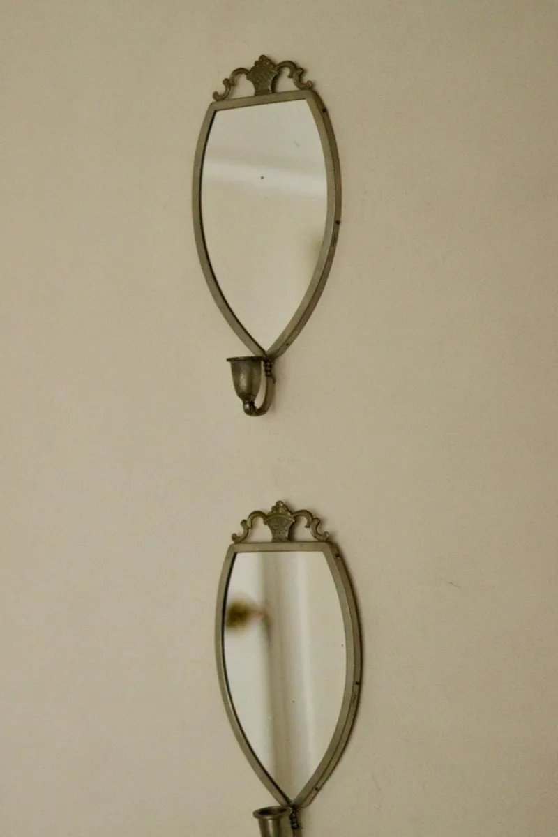 Pamono Vintage Mirror Sconces in Pewter, Set of 2> Candleholders