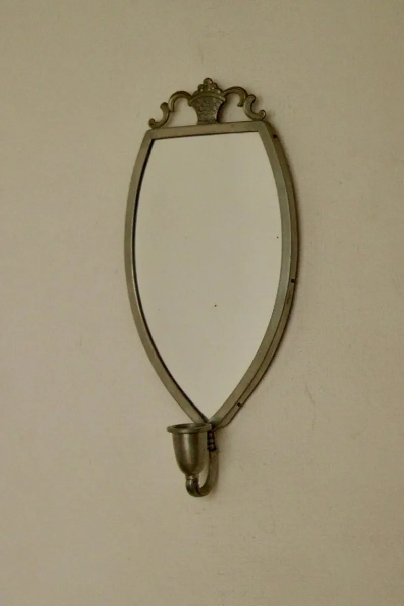 Pamono Vintage Mirror Sconces in Pewter, Set of 2> Candleholders